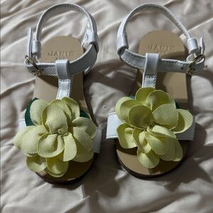Janie and Jack White Sandals with Yellow Floral Accent